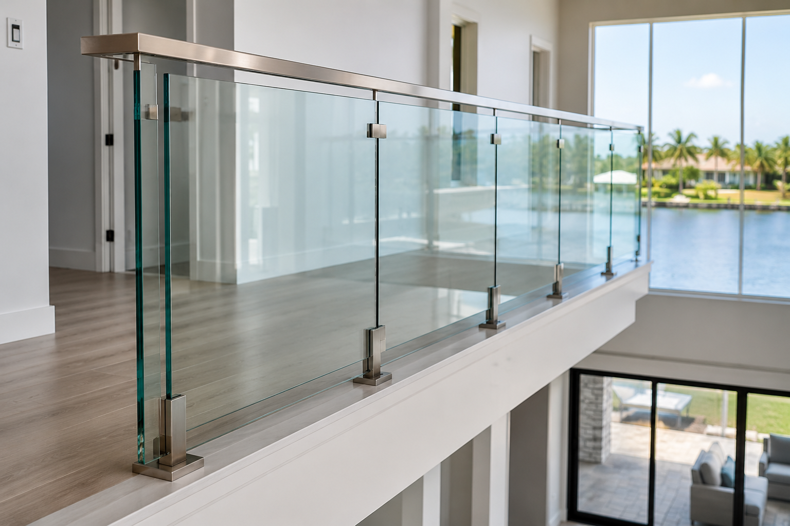 Custom-made glass railing installation in Tampa